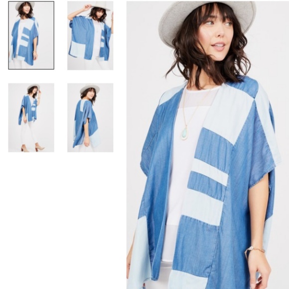 Philosophy Sweaters - Philosophy Denim Patchwork Poncho One Size